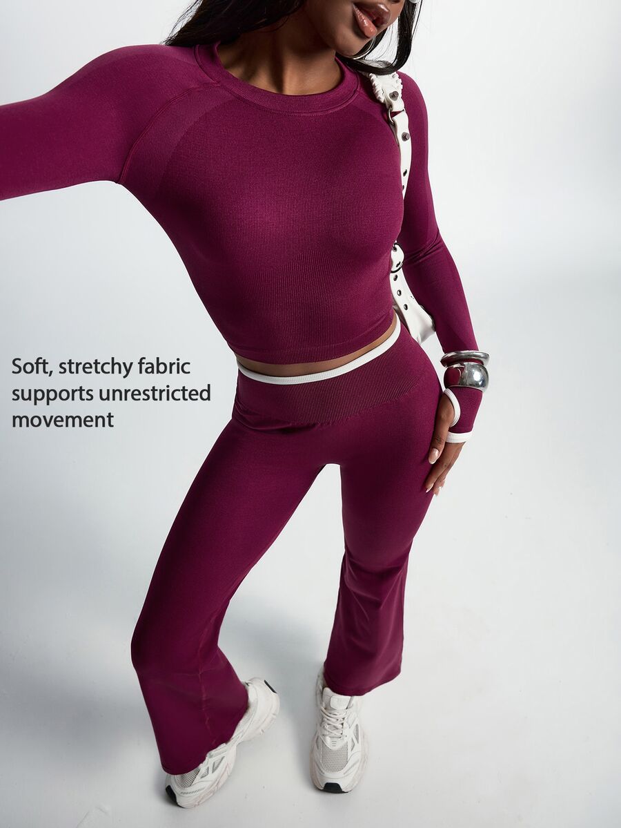 Innovista Innovista Women's Solid Color Long Sleeve Top And Pants Casual Daily Sports Set