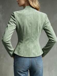 Trelyra Women's New Casual Autumn/Winter New Chinese Style Frog Button High Collar Long Sleeve Jacket, Daily Wear - Green - View 2