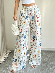 Elenzga Ladies' Fashion Plus-Size Floral Print Loose-Fitting Casual Pants, Stylish Sporty Vacation Style Fall - Multicolor - View 3