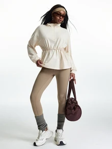 Innovista Innovista Women's Solid Color Drawstring Waist Sports Sweatshirt - Apricot - View 16