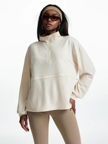 Innovista Innovista Women's Solid Color Drawstring Waist Sports Sweatshirt - Apricot - View 13