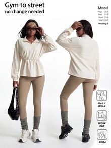 Innovista Innovista Women's Solid Color Drawstring Waist Sports Sweatshirt - Apricot - View 4