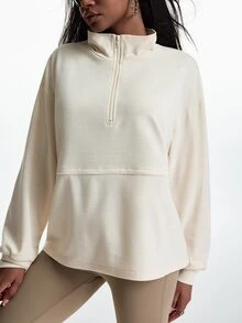 Innovista Innovista Women's Solid Color Drawstring Waist Sports Sweatshirt - Apricot - View 11