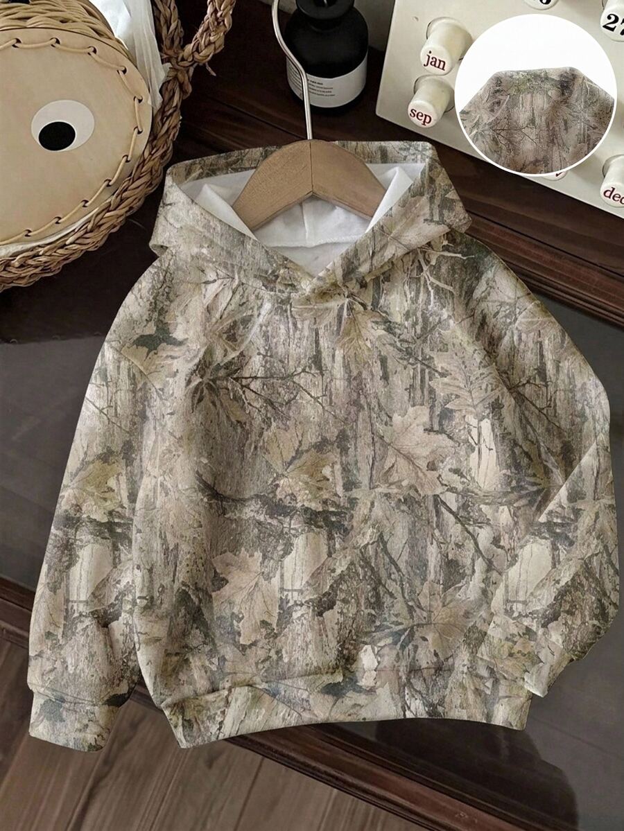 Divinelle 大码女式休闲街头印花卫衣,复古树枝树叶印花,适合秋冬季穿着,迷彩连帽卫衣,秋季树叶印花卫衣 - 彩色 - 查看 1