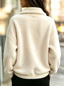 Trelyra 女款舒適冬季長袖運動衫，適合日常穿著與外出，百搭款 - 杏色 - 查看 2