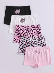 青少年女孩愛心豹紋牛仔風可愛黑白全白粉色黑色四季四角內褲 秋季居家睡褲 冬季 - 彩色 - 查看 3