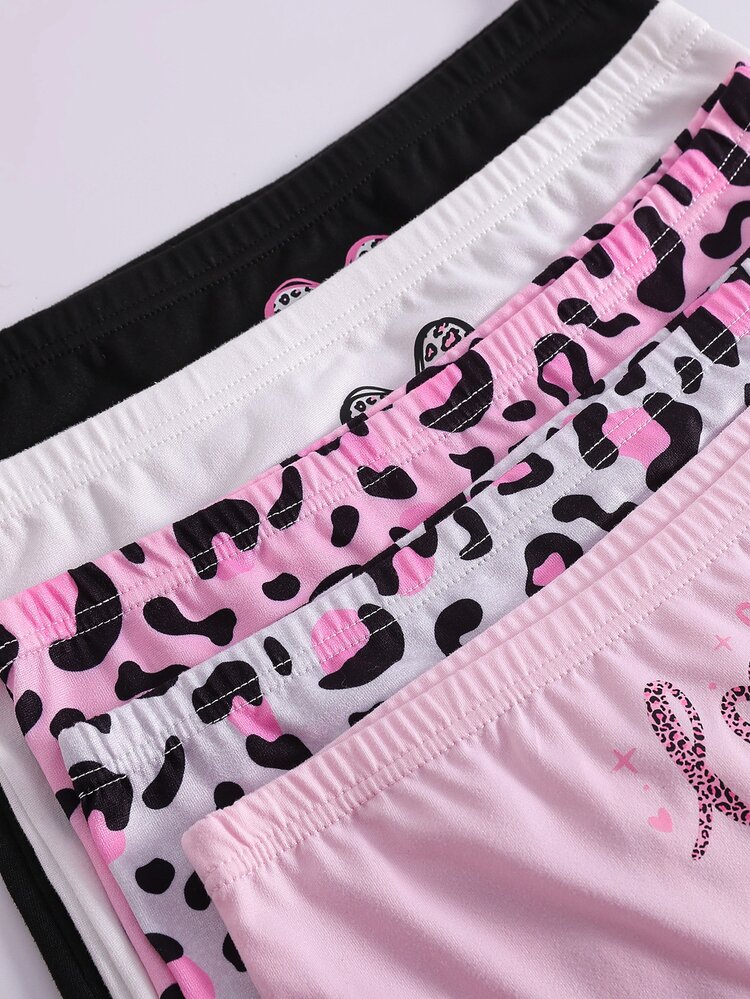 Tween Girls Heart Leopard Print Cowgirl Cute Black And White All White Pink Black All-Season Four-Corner Panties Autumn Fall Home Night Winter - Multicolor - View 7