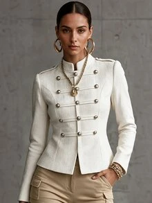 SHEIN Women's Solid Color Stud Decor Casual Versatile Daily Wear Long Sleeve Jacket - White - View 5