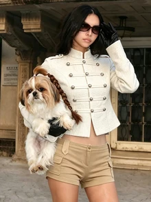 SHEIN Women's Solid Color Stud Decor Casual Versatile Daily Wear Long Sleeve Jacket - White - View 7