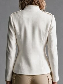 SHEIN Women's Solid Color Stud Decor Casual Versatile Daily Wear Long Sleeve Jacket - White - View 3