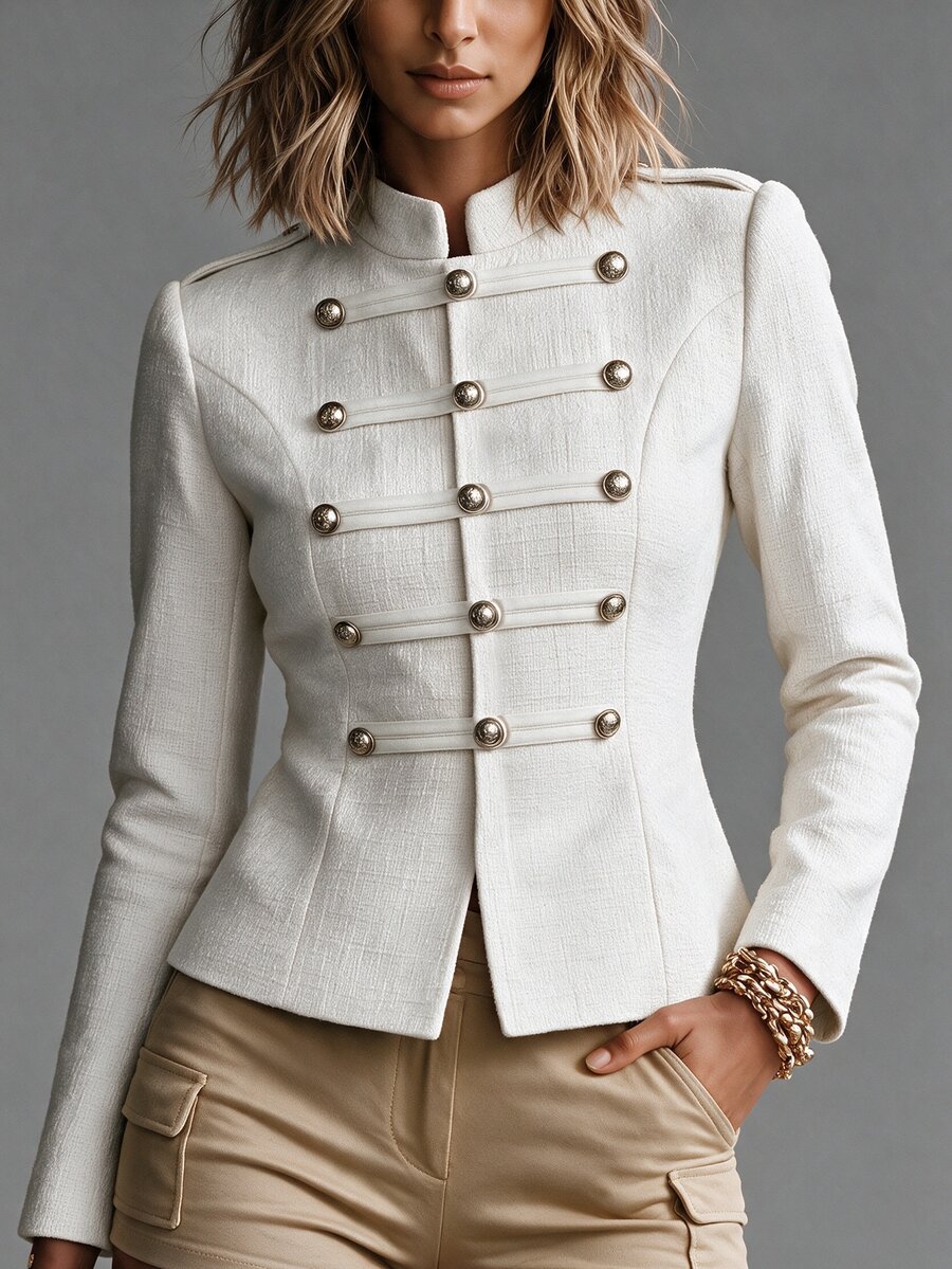 SHEIN Women's Solid Color Stud Decor Casual Versatile Daily Wear Long Sleeve Jacket