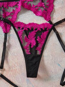 Elorette 4pcs Women's Sexy Lingerie Set - Hot Pink - View 6