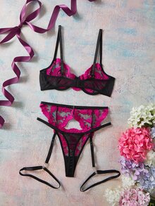 Elorette 4pcs Women's Sexy Lingerie Set - Hot Pink - View 2
