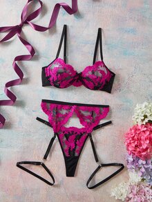 Elorette 4pcs Women's Sexy Lingerie Set - Hot Pink - View 3