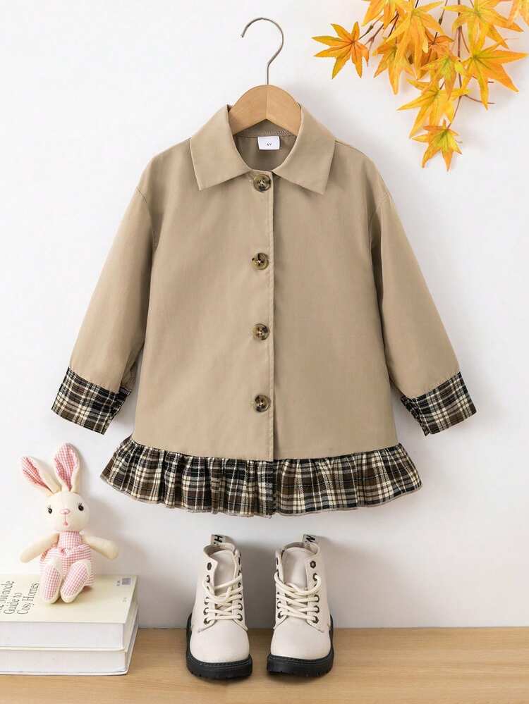 Emery Rose Kids Emery Rose Kids Young Girl Young Girl Kids Young Girl Young Girl Casual Windbreaker Jacket Colorblock Design Suitable For Outings Shopping Autumn Back To School - Khaki - View 4