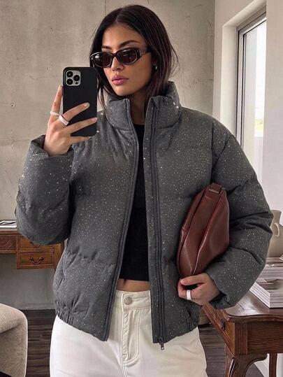 DAZY Mantel Katun Tebal Berlapis untuk Wanita, Lengan Panjang Longgar Mengkilap, Gaya Streetwear Kasual Musim Gugur/Dingin