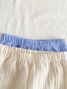 Vintaside Kids 4件套女童休闲个性魅力吊带背心搭配宽松飘逸阔腿裤，粉色和米色，适合日常外出、度假和休闲穿着 - 藍白色 - 查看 9