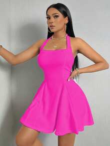 Zolique Women's Solid Color Minimalist Sleeveless Dress, Everyday Wear - Hot Pink - View 5