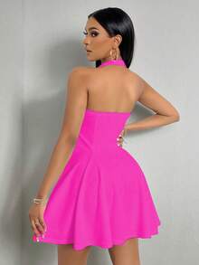 Zolique Women's Solid Color Minimalist Sleeveless Dress, Everyday Wear - Hot Pink - View 3