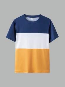 4pcs Striped, Color Block, Black, Yellow Casual Sports T-Shirt Combo Pack, Versatile For Teens, Spring/Summer - Multicolor - View 5