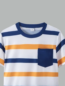 4pcs Striped, Color Block, Black, Yellow Casual Sports T-Shirt Combo Pack, Versatile For Teens, Spring/Summer - Multicolor - View 7