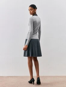 ATUI Studio Autumn Casual Business Basic Y2k Halloween Women's Wool Colorblock Lapel Button Half-Placket Casual Top Office Charcoal Gray - Grey - View 2
