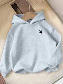 Teen Girl Casual Pony Rider Graphic Print Sweatshirt, Suitable For All Seasons, Autumn/Winter, Grey, Fashionable & Stylish Fall Clothes - Light Grey - View 4