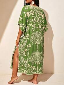 Swim Lushoire Plus Size Tropical Floral Print Beach Cover-Up Dress - Multicolor - View 8