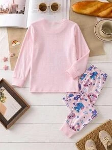 SHEIN Young Girls Young Girl Autumn/Winter Cute Cartoon Rabbit Fashion Versatile Party Long Sleeve Long Pants Set, Daily Home Wear, Slim Fit - Multicolor - View 4