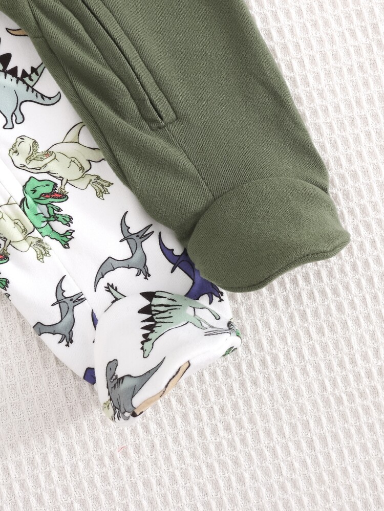Cozy Pixies Set Baju Bayi Baru Lahir Laki-laki dan Perempuan Motif Dinosaurus Kartun Rajut Lembut Leher Bulat Lengan Panjang Bodysuit & Celana 2 Potong - MultiWarna - View 6