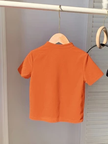 Young Boy's Comfortable Solid Color Short Sleeve Polo Shirt For Casual Wear,Suitable For Spring,Summer,Outdoor,School,Street Style,Burnt Orange Shirt - Orange - View 3