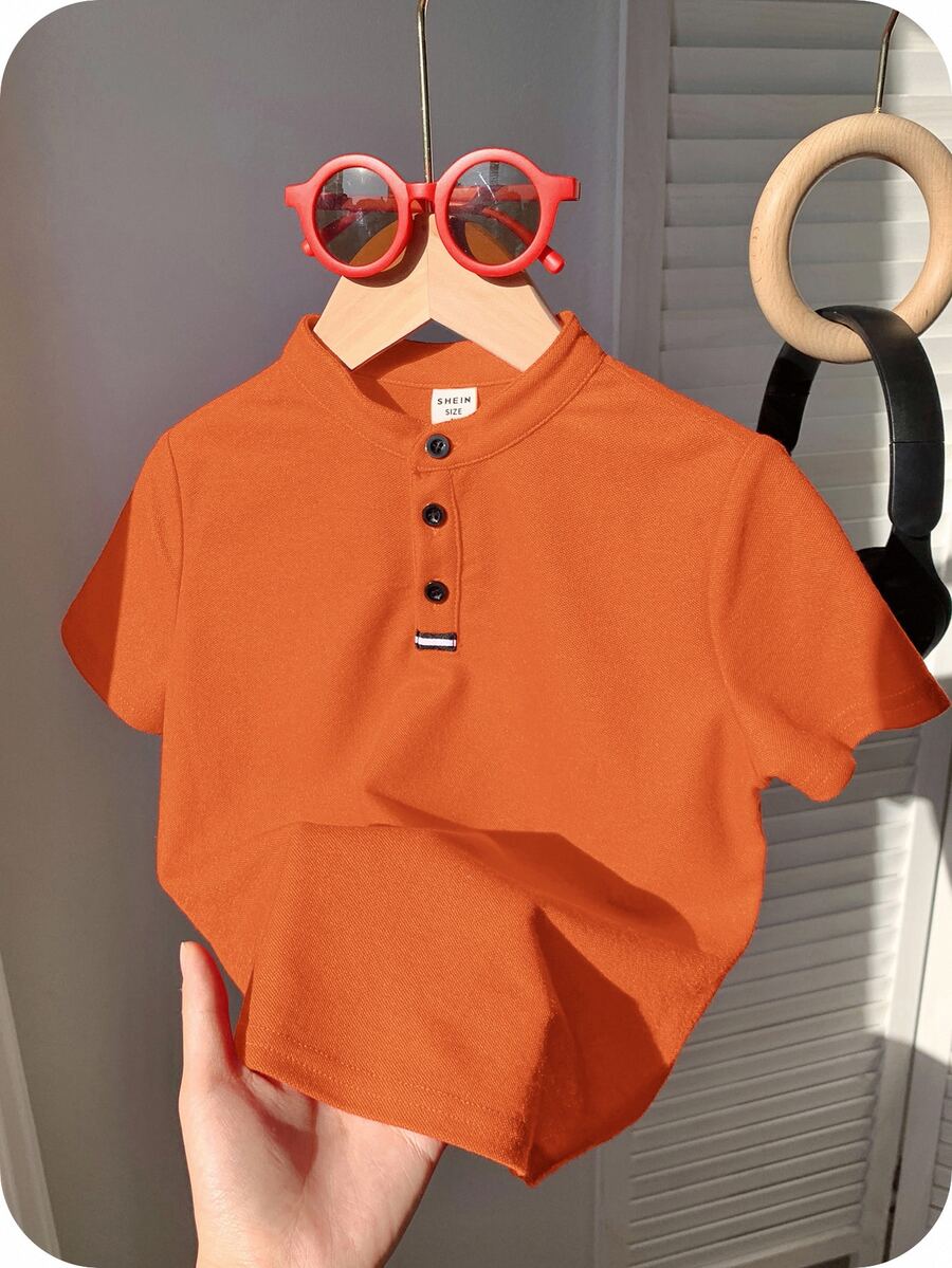 Young Boy's Comfortable Solid Color Short Sleeve Polo Shirt For Casual Wear,Suitable For Spring,Summer,Outdoor,School,Street Style,Burnt Orange Shirt
