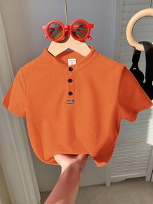 Young Boy's Comfortable Solid Color Short Sleeve Polo Shirt For Casual Wear,Suitable For Spring,Summer,Outdoor,School,Street Style,Burnt Orange Shirt - Orange - View 7