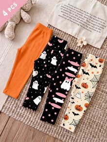 Young Girl Cartoon Print Casual Daily Wear Tight Leggings - Black - View 3