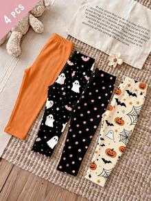 Young Girl Cartoon Print Casual Daily Wear Tight Leggings - Black - View 2