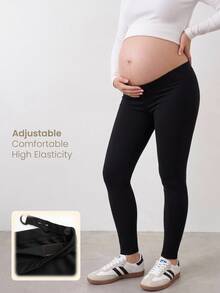 Modmama Maternity Solid Color Minimalist Fitted Leggings Winter - Black - View 1