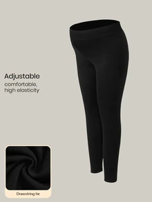 Modmama Maternity Solid Color Minimalist Fitted Leggings Winter - Black - View 6