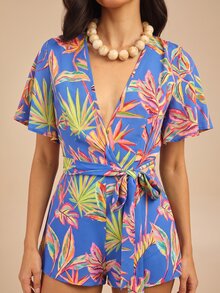 Dancing Leopard Blue Jumpsuit, Holiday Resort Wear - Blue - View 5
