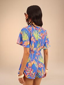 Dancing Leopard Blue Jumpsuit, Holiday Resort Wear - Blue - View 2