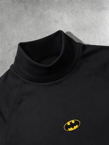 BATMAN X SHEIN Manfinity EMRG Men's High Neck Long Sleeve Cartoon Embroidered Slim Fit T-Shirt - Black - View 4