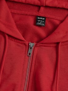 SHEIN EZwear 大尺碼女款純色鏤空休閒百搭運動衫 - 酒紅色 - 查看 4