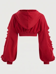 SHEIN EZwear 大尺碼女款純色鏤空休閒百搭運動衫 - 酒紅色 - 查看 2