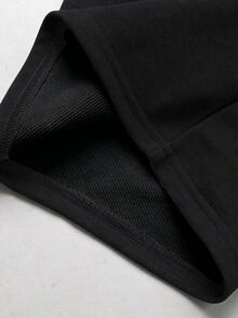 SHEIN 青少年女孩黑色長款運動褲，彈性腰頭拼接設計，休閒寬鬆運動香蕉褲，時尚秋季日常穿搭 - 黑色 - 查看 6