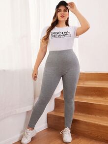 SHEIN EZwear Plus Size Women's Casual Dark Gray Leggings, Autumn/Winter - Dark Grey - View 5