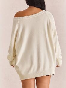 CovetEZ Autumn/Winter New Christmas Deer Casual Asymmetrical Collar Plus Size Pullover Sweater Fall - Multicolor - View 3