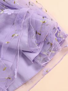 SHEIN Glamorique Kids 小女孩3D立体花朵网纱吊带公主裙，适合节日、婚礼、度假、夏季穿着 - 紫色 - 查看 7