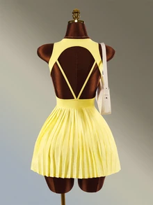 Amplova Women's Minimalist Pleated Sports Dress With Shorts Set - Yellow - View 5