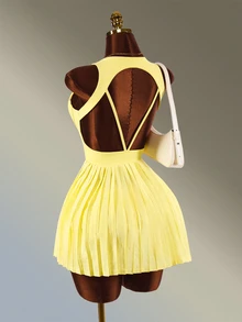 Amplova Women's Minimalist Pleated Sports Dress With Shorts Set - Yellow - View 3