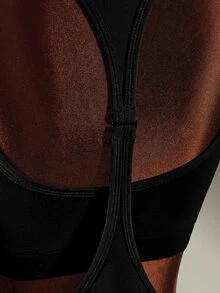 Amplova Women's Letter Print Cutout Long Sleeve Sports Romper With Bra - Black - View 8