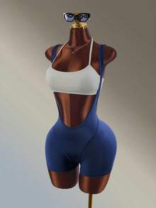 Amplova Women's Casual Bra And Sports Romper Set - Blue - View 3